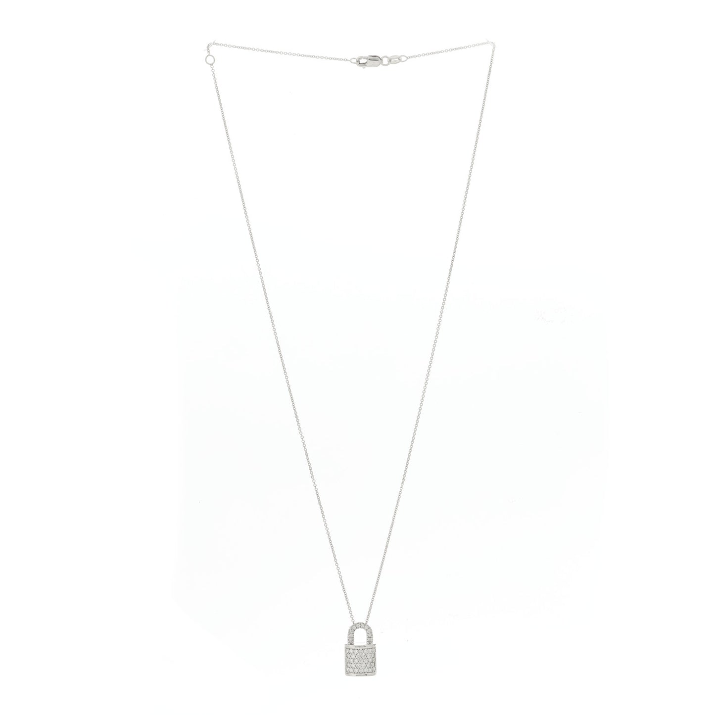 18K White Gold Diamond Tiny Treasures Lock Pendant Necklace