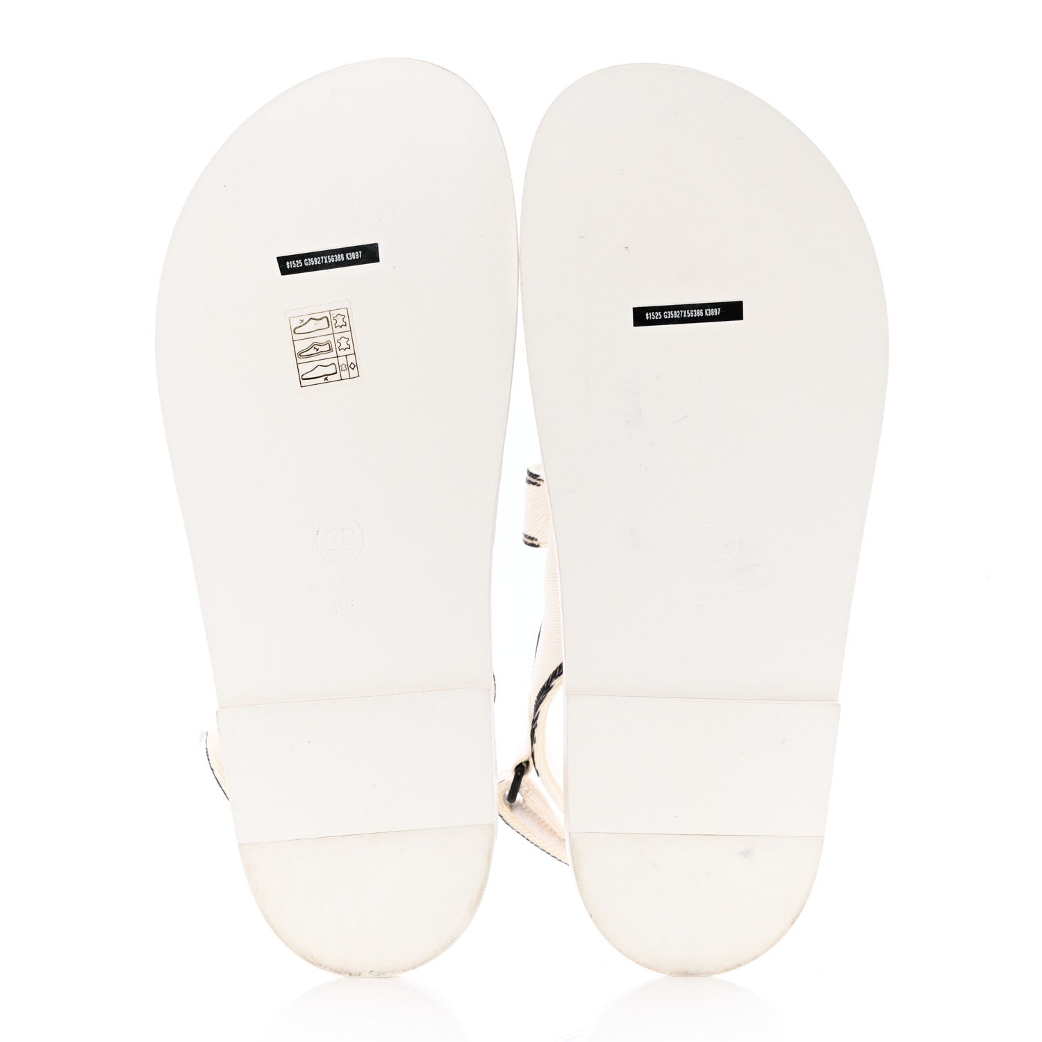 Chanel Calfskin Printed Velcro Dad Sandals 38 White Black 5 of 10