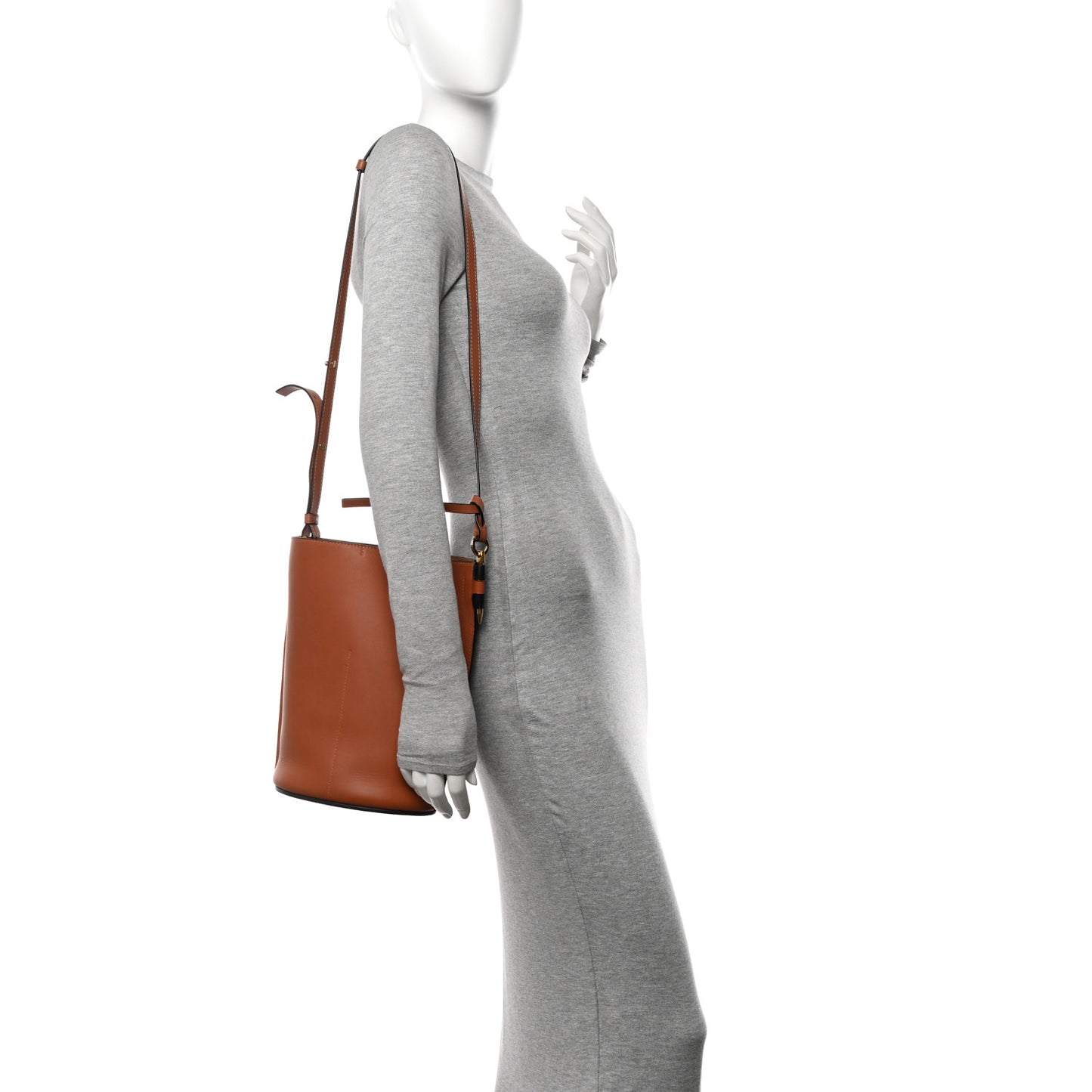 Calfskin Perforated Anagram Gate Bucket Bag Black Tan