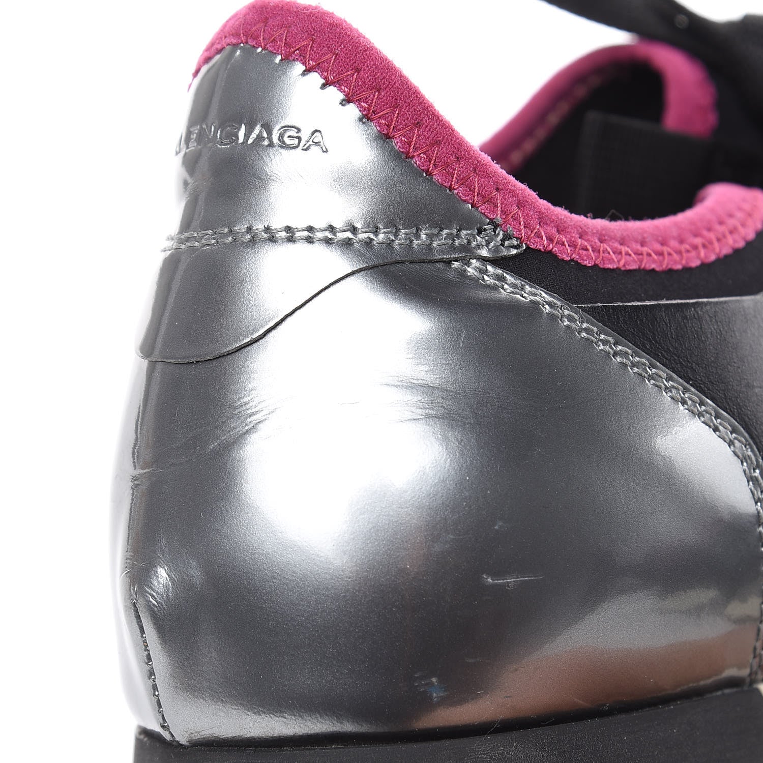 Balenciaga Mesh Calfskin Neoprene Patent Womens Race Runner Sneakers 40 Black Silver Pink 9 of 9