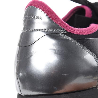 Balenciaga Mesh Calfskin Neoprene Patent Womens Race Runner Sneakers 40 Black Silver Pink 9 of 9