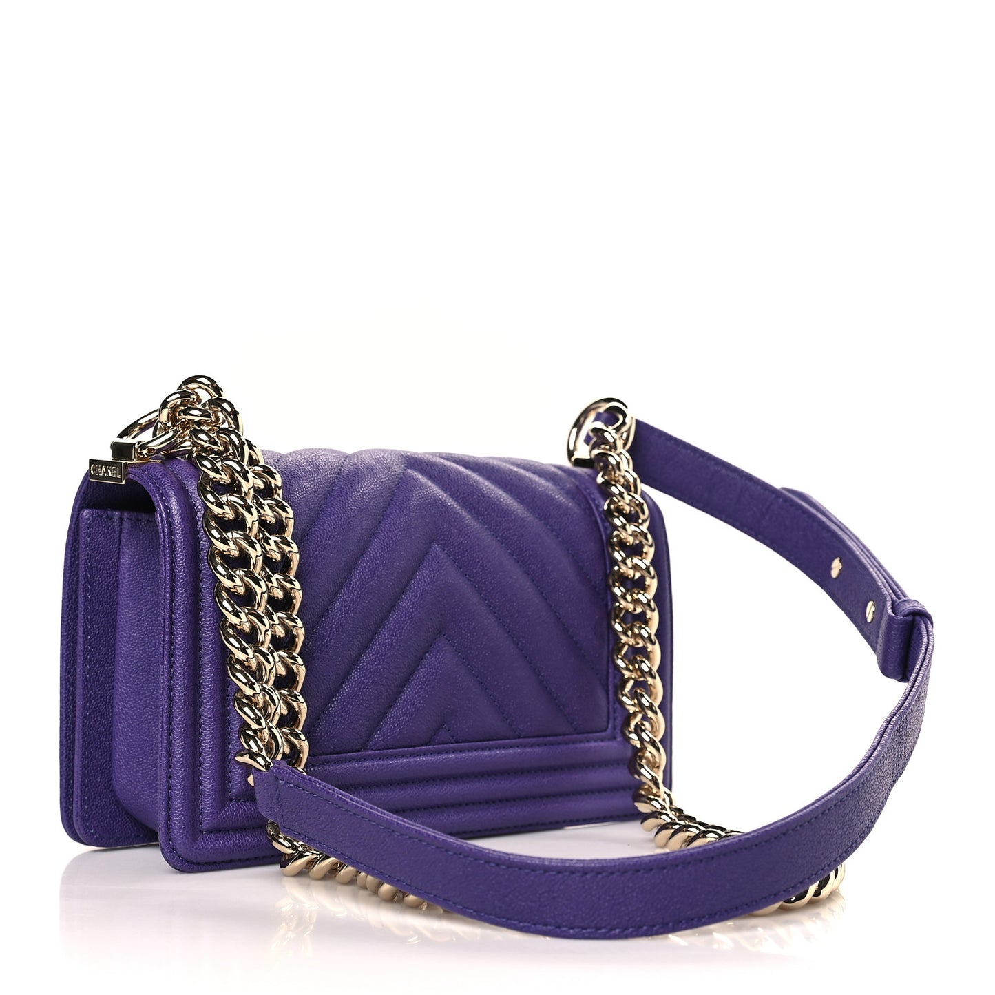 Caviar Chevron Quilted Small Boy Flap Purple