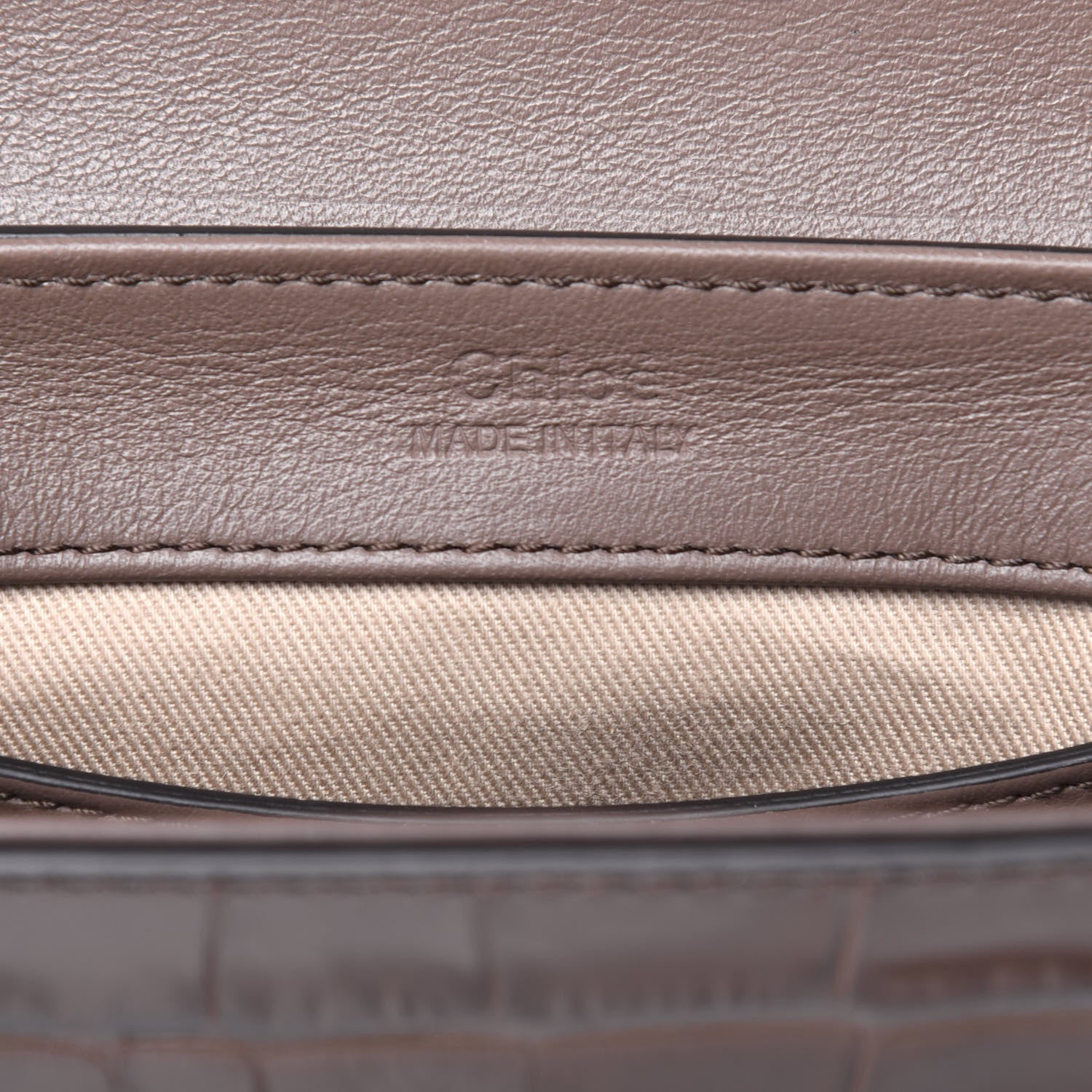 Chloe Calfskin Crocodile Embossed Mini C Double Carry Taupe 7 of 15