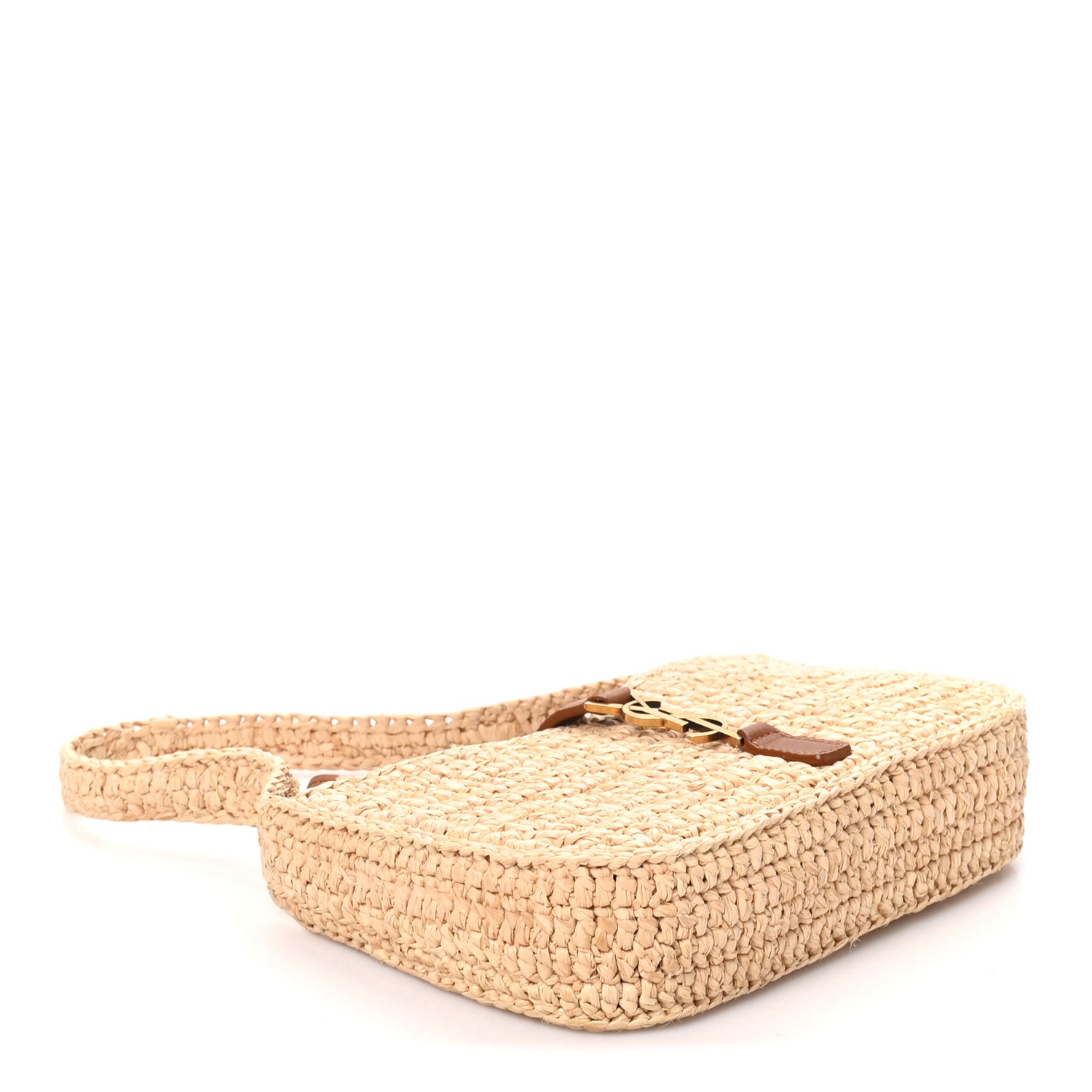 Saint Laurent Raffia Calfskin Le 5 A 7 Mini Hobo Natural Brick 4 of 9