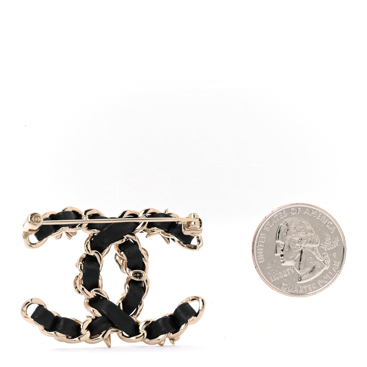 Lambskin Pearl Strass Sergeant Chanel Brooch Black Gold