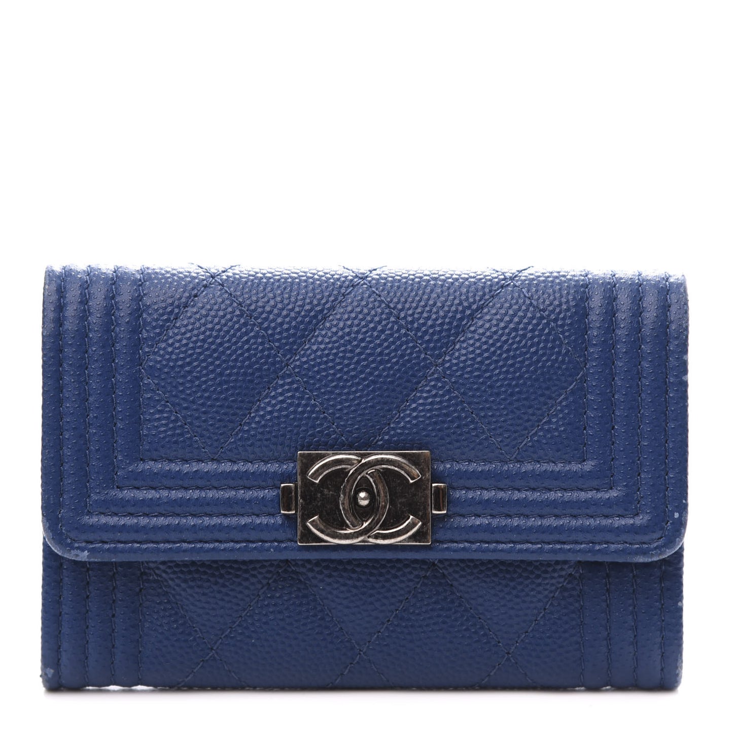 Caviar Quilted Boy Flap Card Holder Wallet Blue