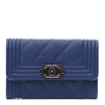 Chanel Caviar Quilted Boy Flap Card Holder Wallet Blue 1 of 8