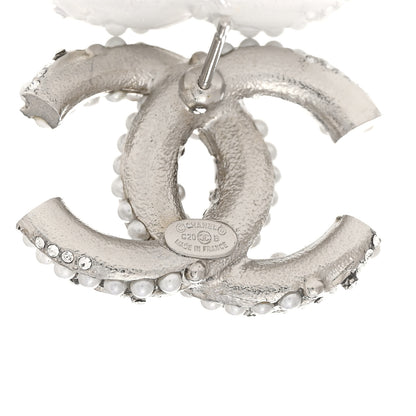 Chanel Crystal Pearl Twisted CC Earrings Silver 4 of 4