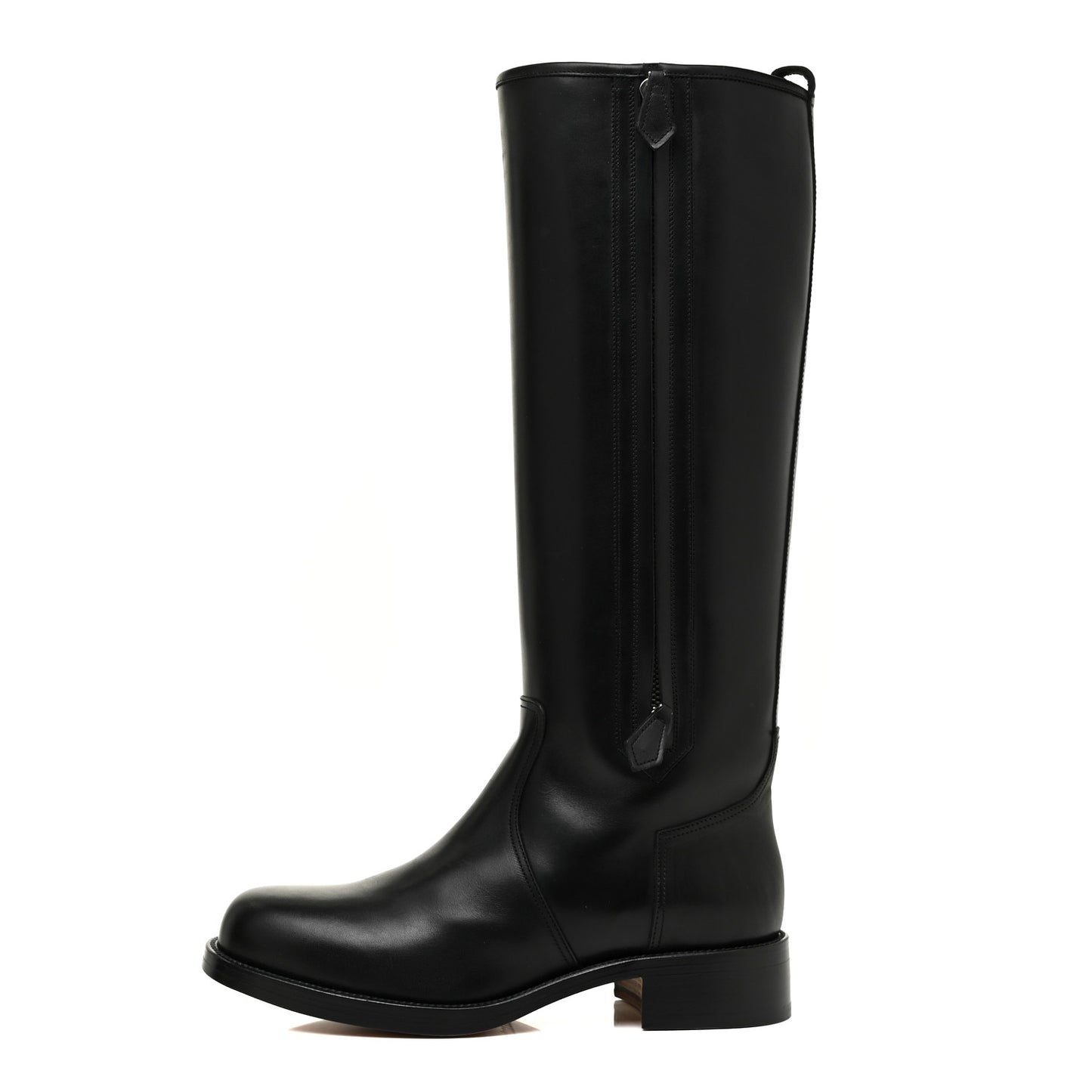 Box Calfskin Equestrian Land Boots 37.5 Black