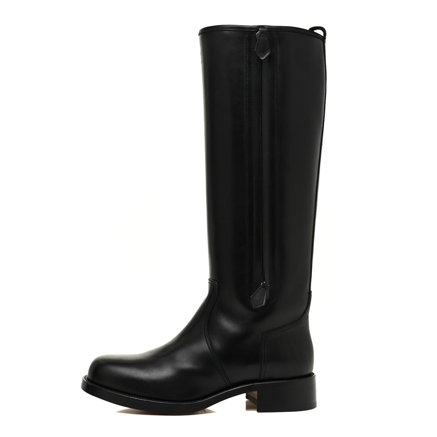 Hermes Box Calfskin Equestrian Land Boots 37.5 Black 1 of 10