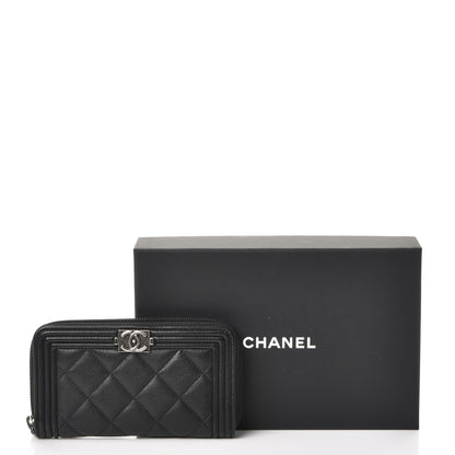 Chanel Calfskin Quilted Small Boy Zip Around Wallet Black 9 of 9
