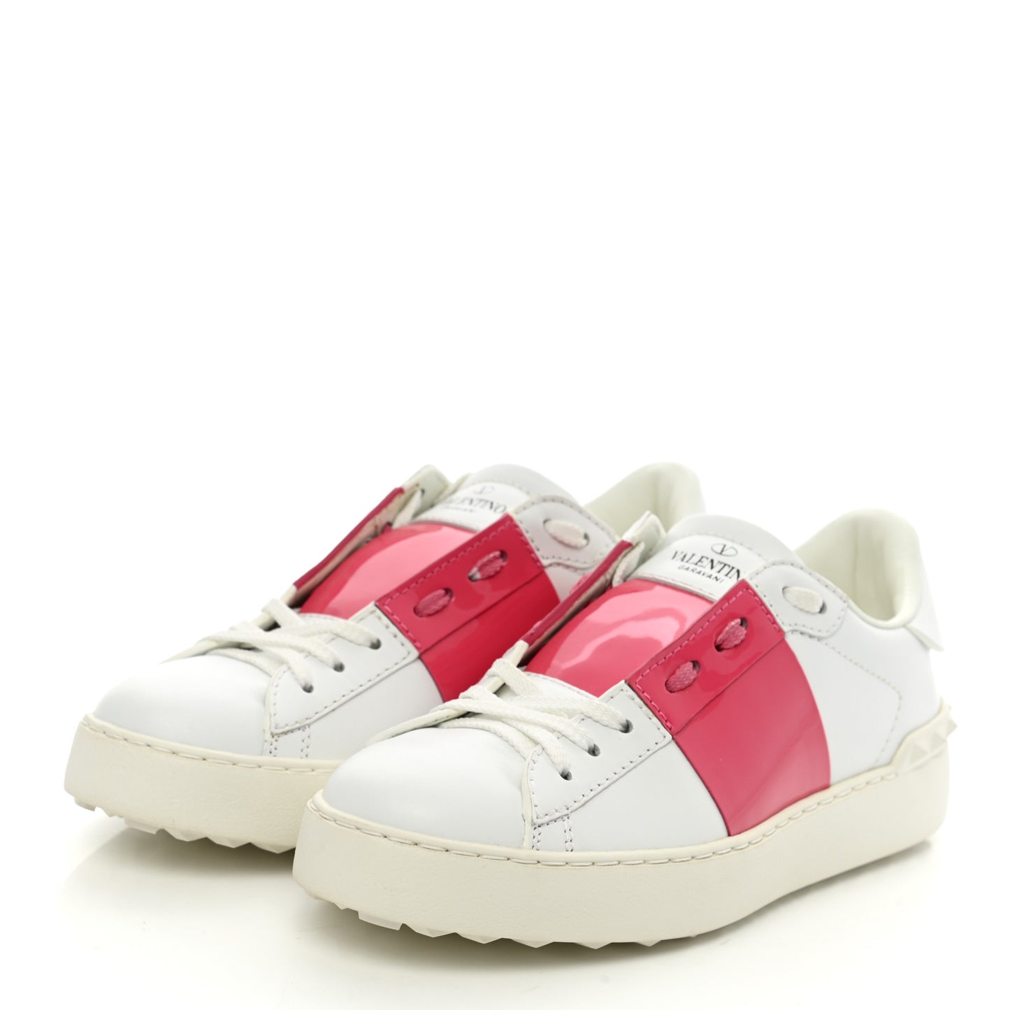 Calfskin Patent Womens Rockstud Open Sneakers 36.5 White Fuchsia