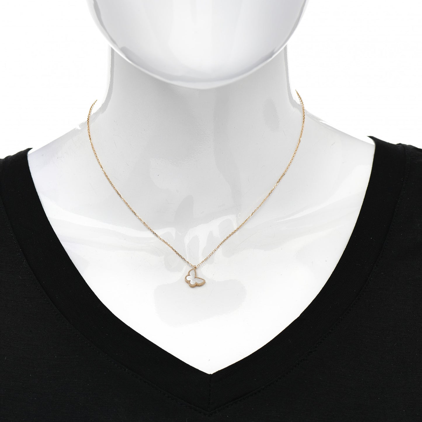 18K Yellow Gold Mother of Pearl Sweet Alhambra Butterfly Pendant Necklace