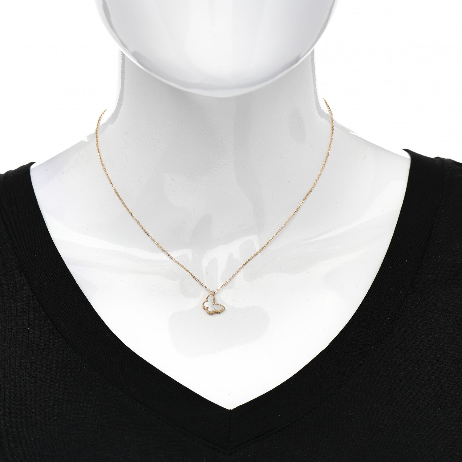 Van Cleef & Arpels 18K Yellow Gold Mother of Pearl Sweet Alhambra Butterfly Pendant Necklace 2 of 5