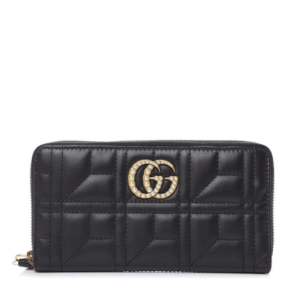 Gucci Calfskin Matelasse Pearly GG Marmont Zip Around Wallet Black 1 of 9