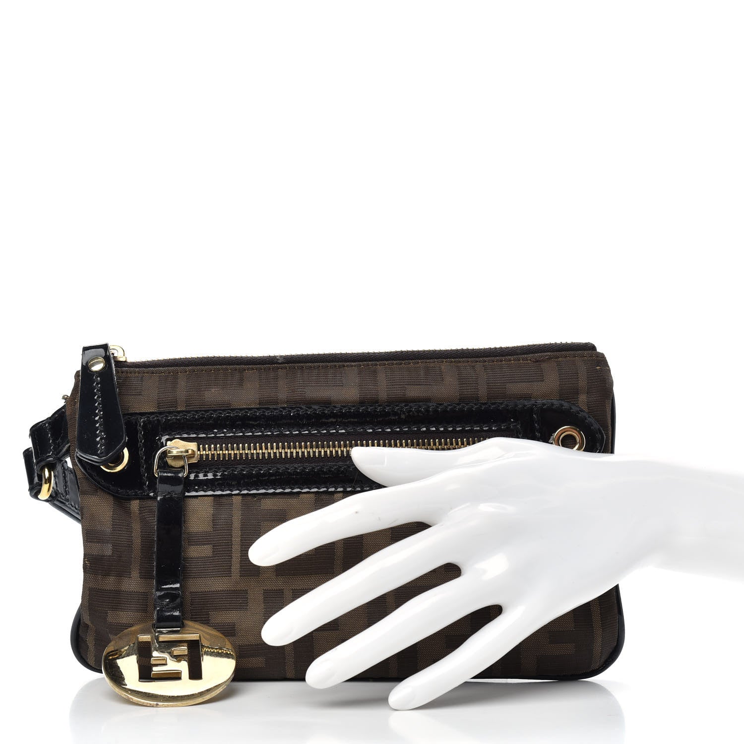 Fendi Patent Zucca Beauty Pouch Tobacco Black 2 of 7