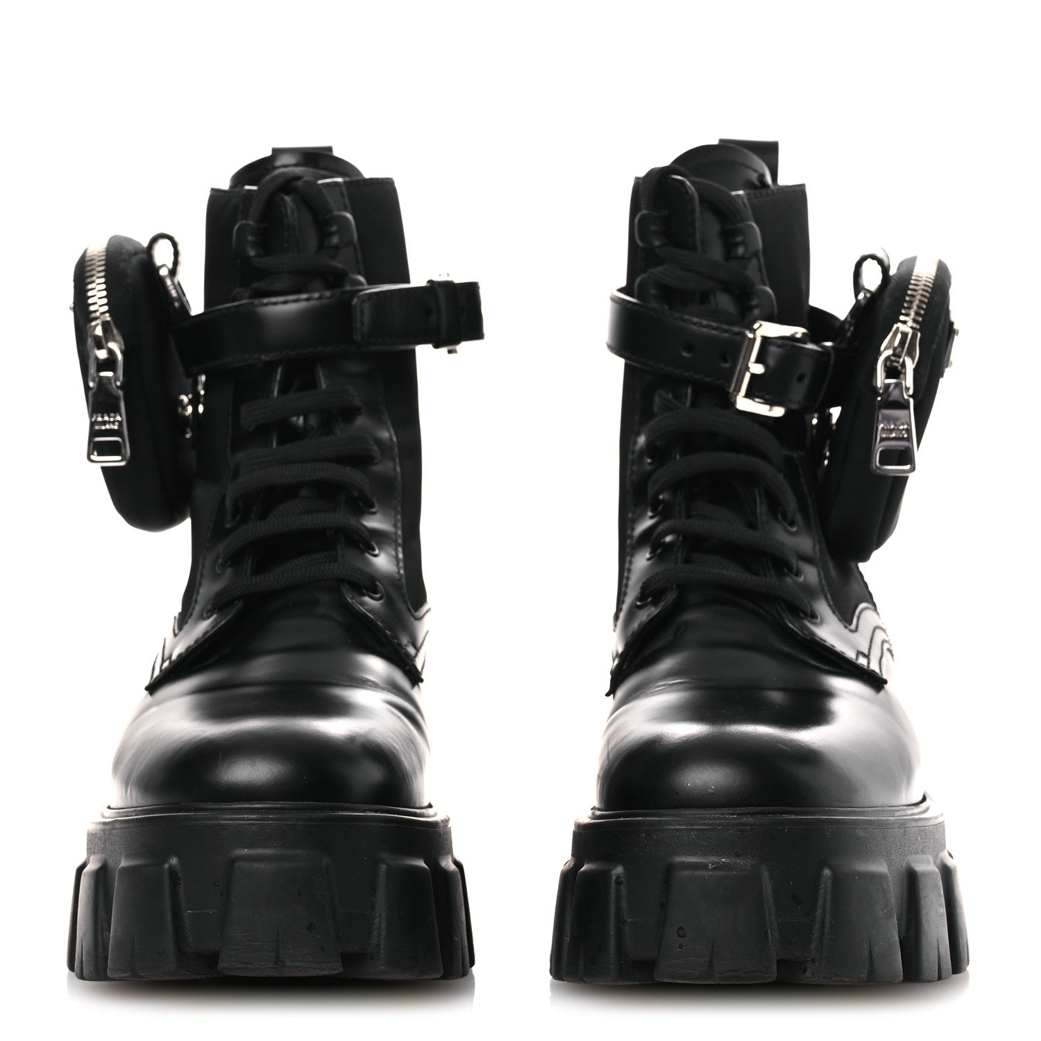Prada Spazzolato Rois Nylon Metal Triangle Logo Monolith Pouch Pocket 55mm Boots 37 Black 3 of 12
