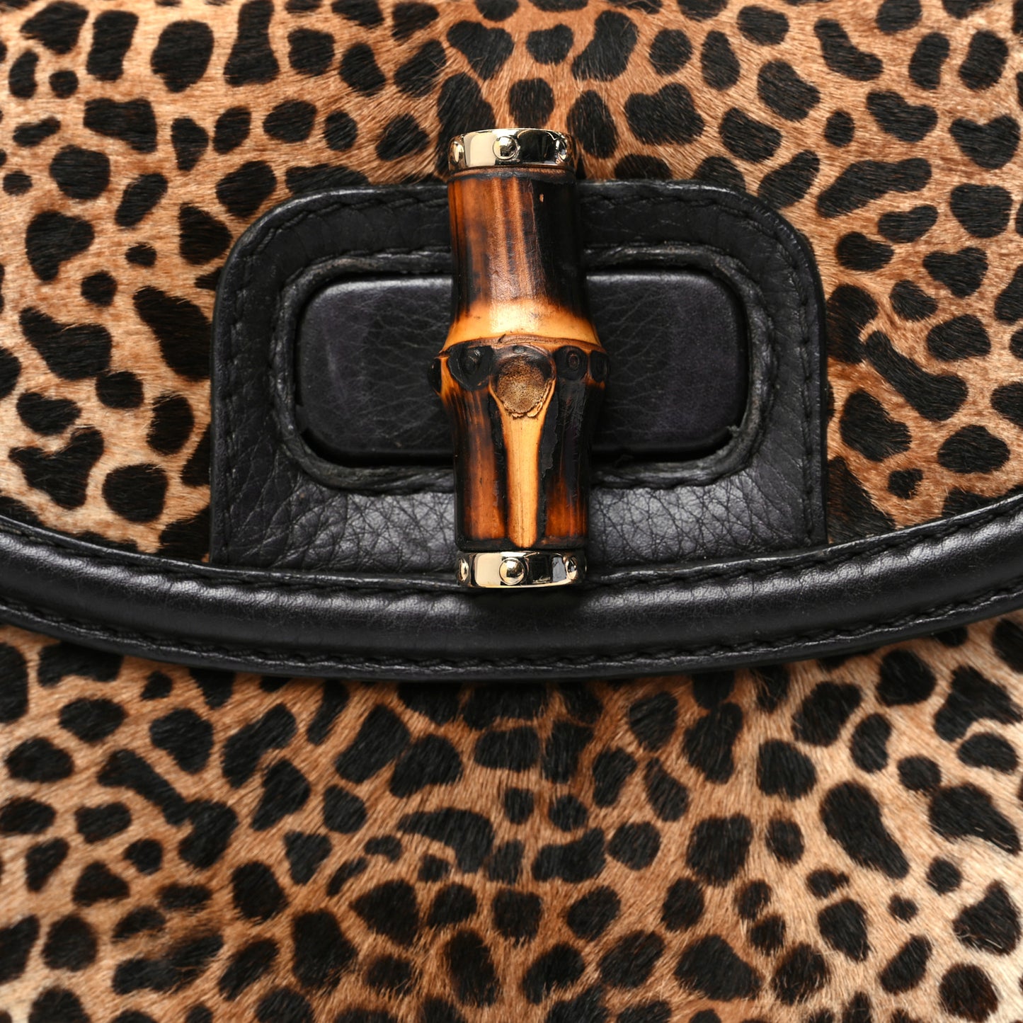 Pony Hair Jaguar Print New Bamboo Medium Top Handle Bag