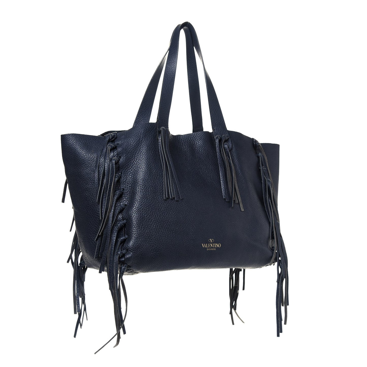 Grained Calfskin Rockstud C-Rockee Fringe Tote Deep Blue