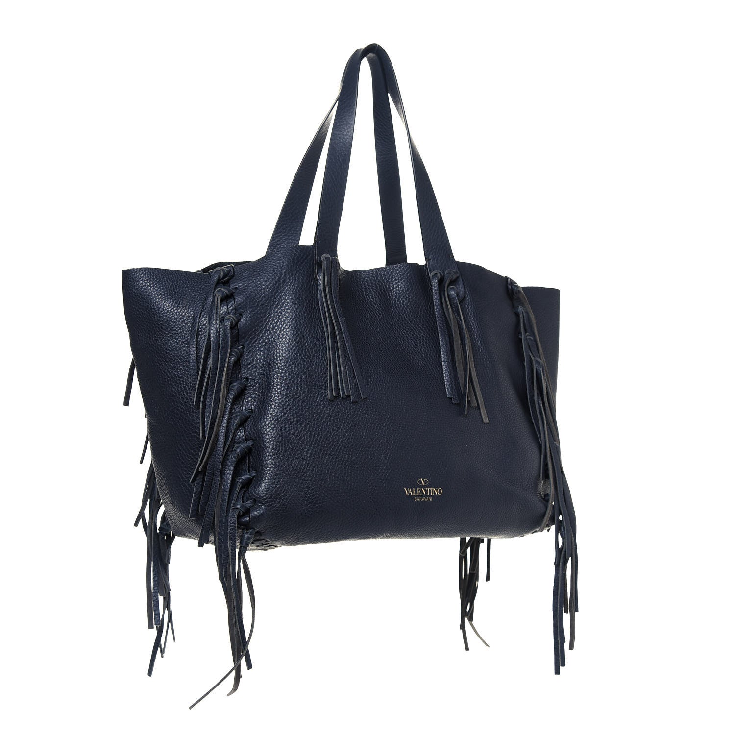 Valentino Garavani Grained Calfskin Rockstud C-Rockee Fringe Tote Deep Blue 2 of 17