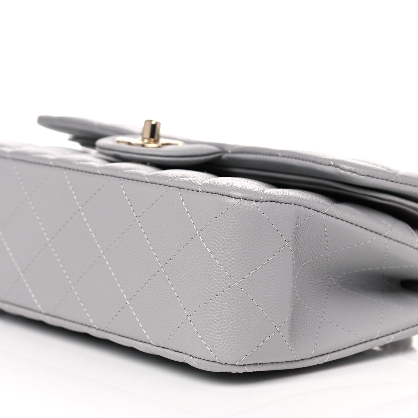 Caviar Quilted Small Double Flap Grey