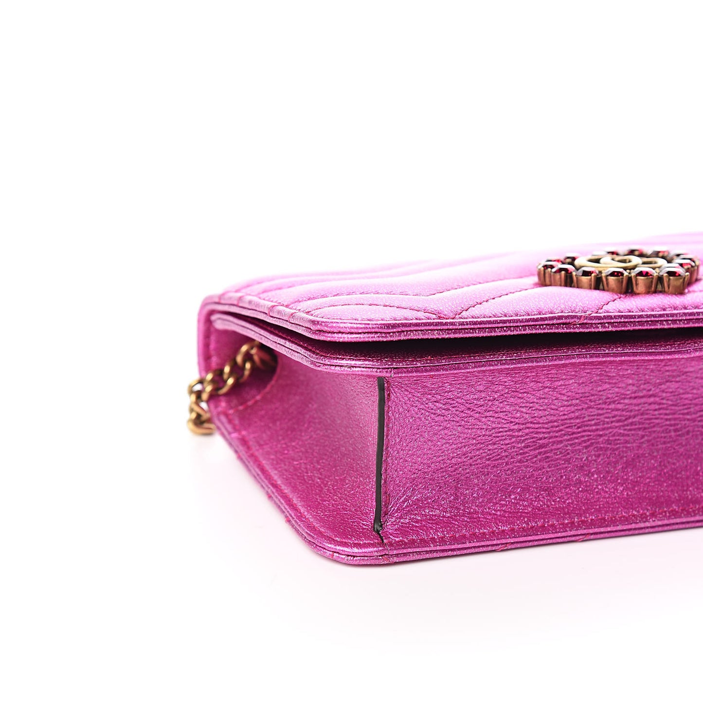 Metallic Calfskin Matelasse Crystal GG Marmont Mini Bag Fuchsia