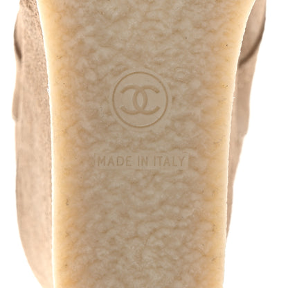 Chanel Suede Calfskin Lace Up Wedge Booties 40.5 Beige 6 of 9