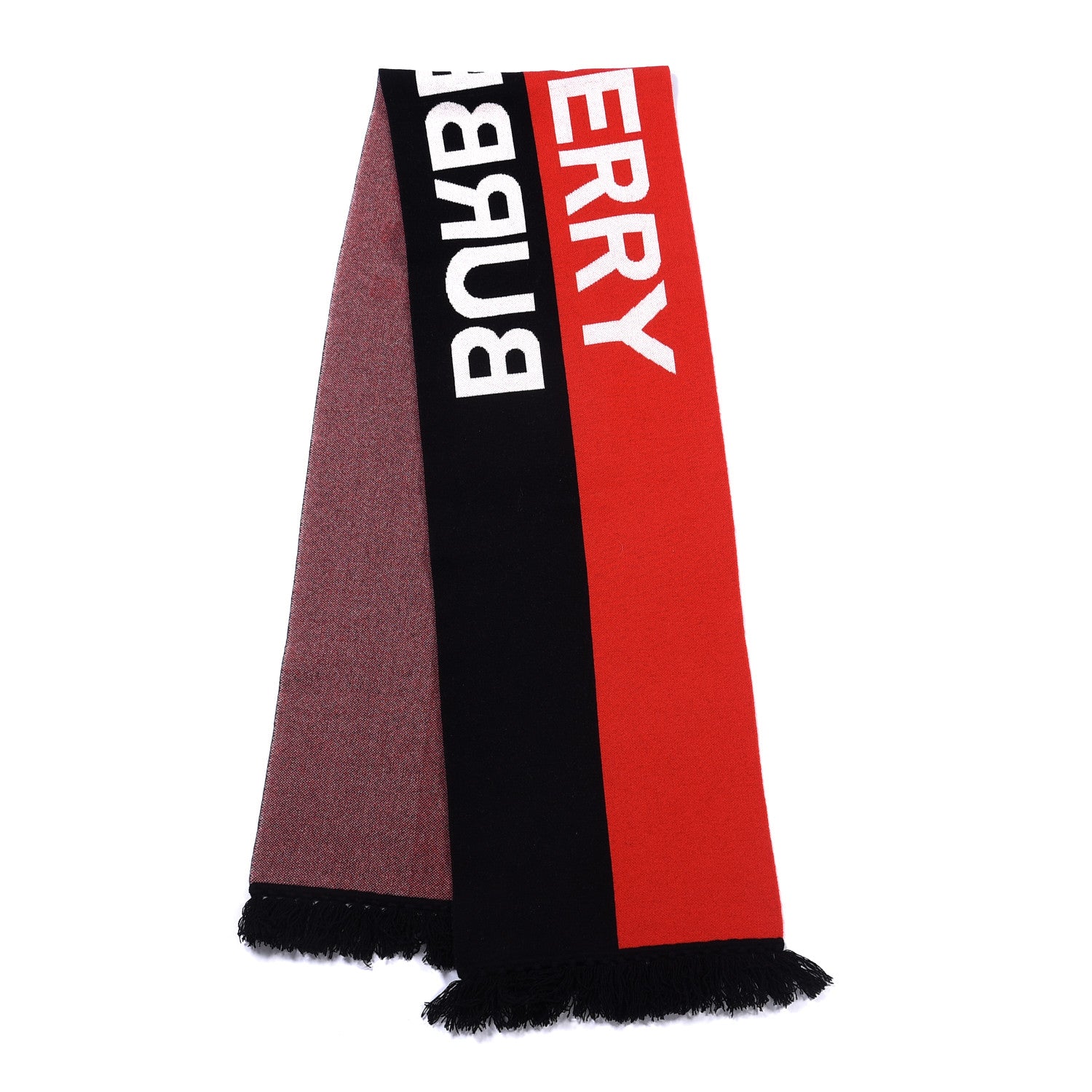 Burberry Cashmere Logo Fringe Scarf Black Red 2 of 3