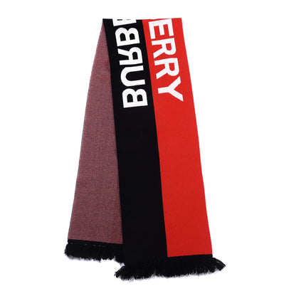 Burberry Cashmere Logo Fringe Scarf Black Red 2 of 3