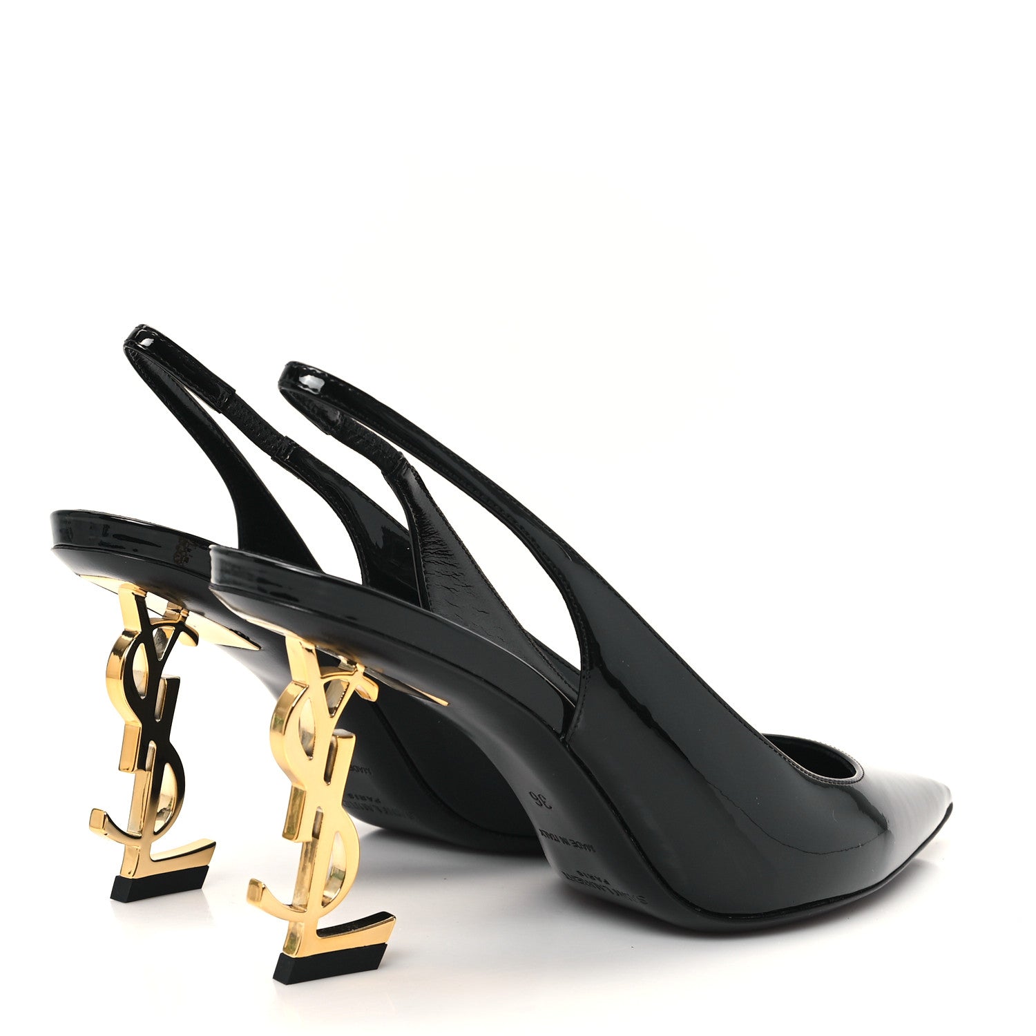 Saint Laurent Patent Opyum 85 Slingback Pumps 36 Black Gold 5 of 10