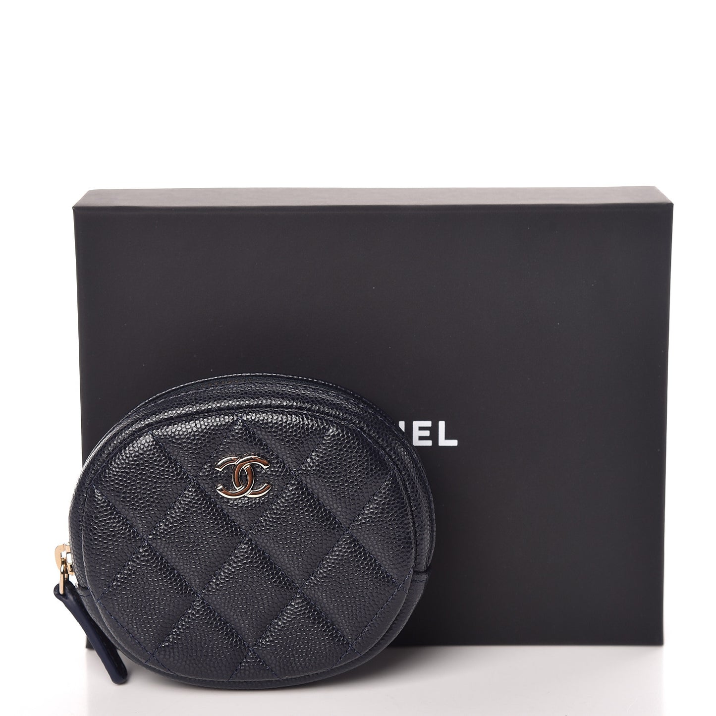 Caviar Quilted Zip Around Classic Coin Purse Navy Blue