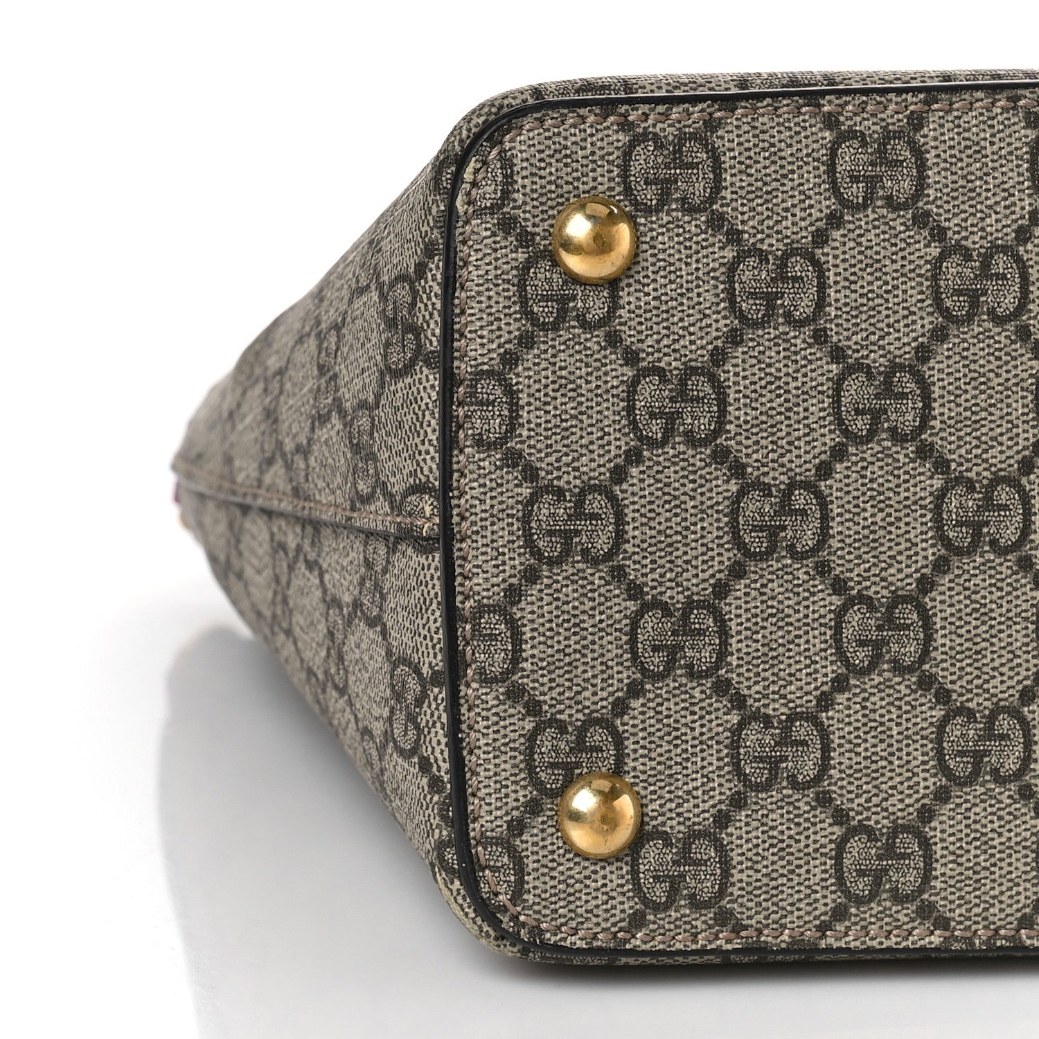 Gucci GG Supreme Monogram Moon Calfskin Small Zip Top Tote Beige Ebony Hibiscus Red New Rosette 7 of 11