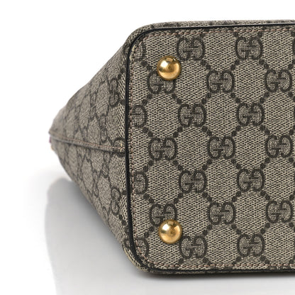 Gucci GG Supreme Monogram Moon Calfskin Small Zip Top Tote Beige Ebony Hibiscus Red New Rosette 7 of 11