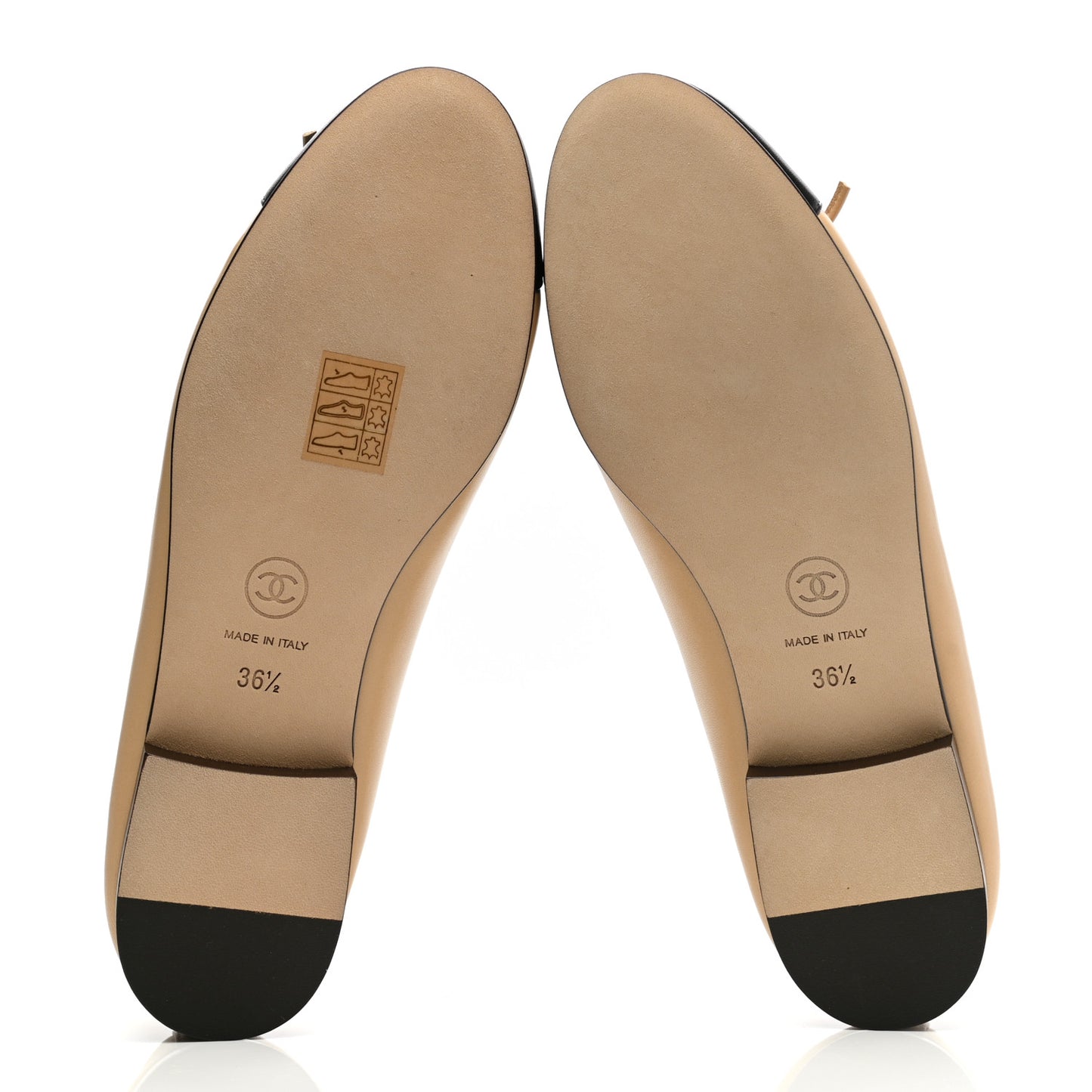 Lambskin Cap Toe Ballerina Flats 36.5 Beige Black