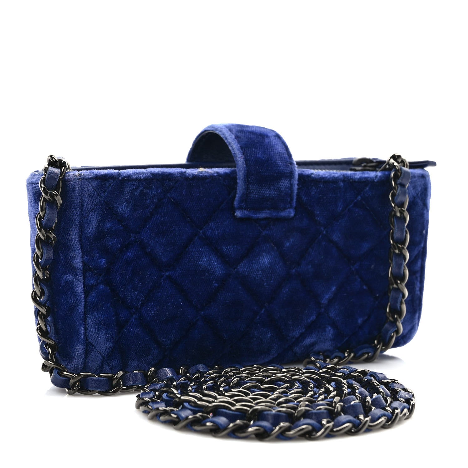 Chanel Velvet Quilted Mini Phone Holder Crossbody Bag Blue 2 of 10