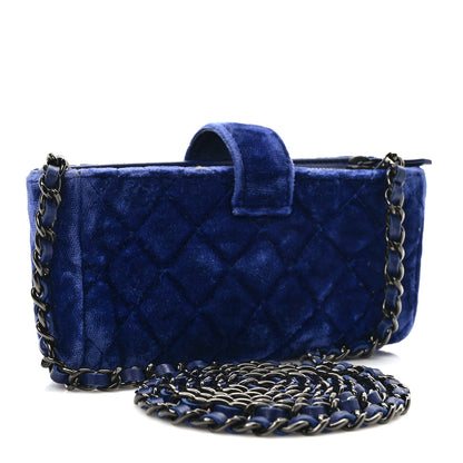Chanel Velvet Quilted Mini Phone Holder Crossbody Bag Blue 2 of 10