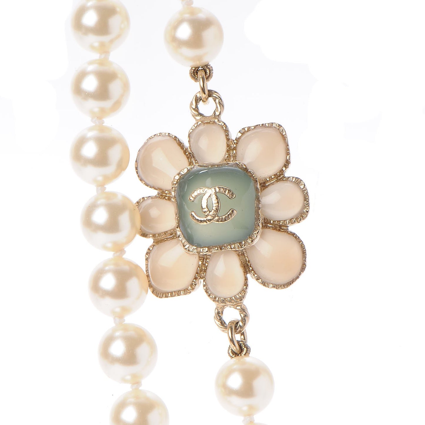 Pearl Gripoix Long Necklace White Green