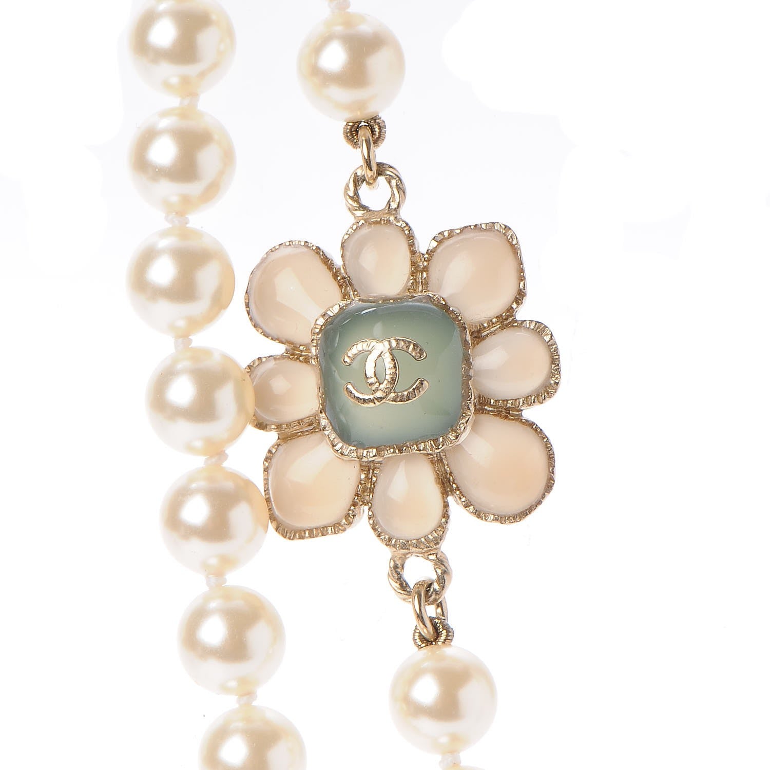Chanel Pearl Gripoix Long Necklace White Green 6 of 6