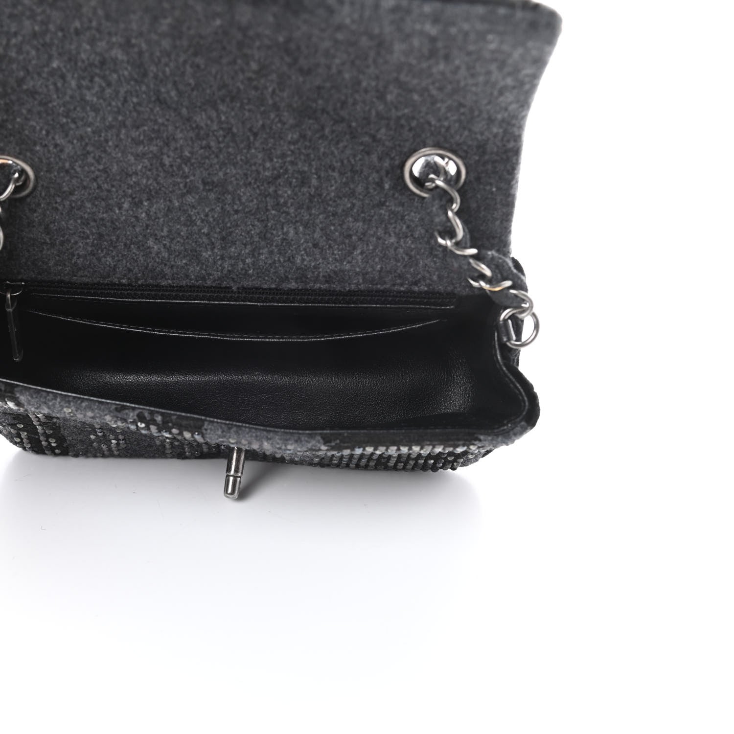Chanel Wool Velvet Crystal Studded Mini Rectangular Flap Grey Black 5 of 12