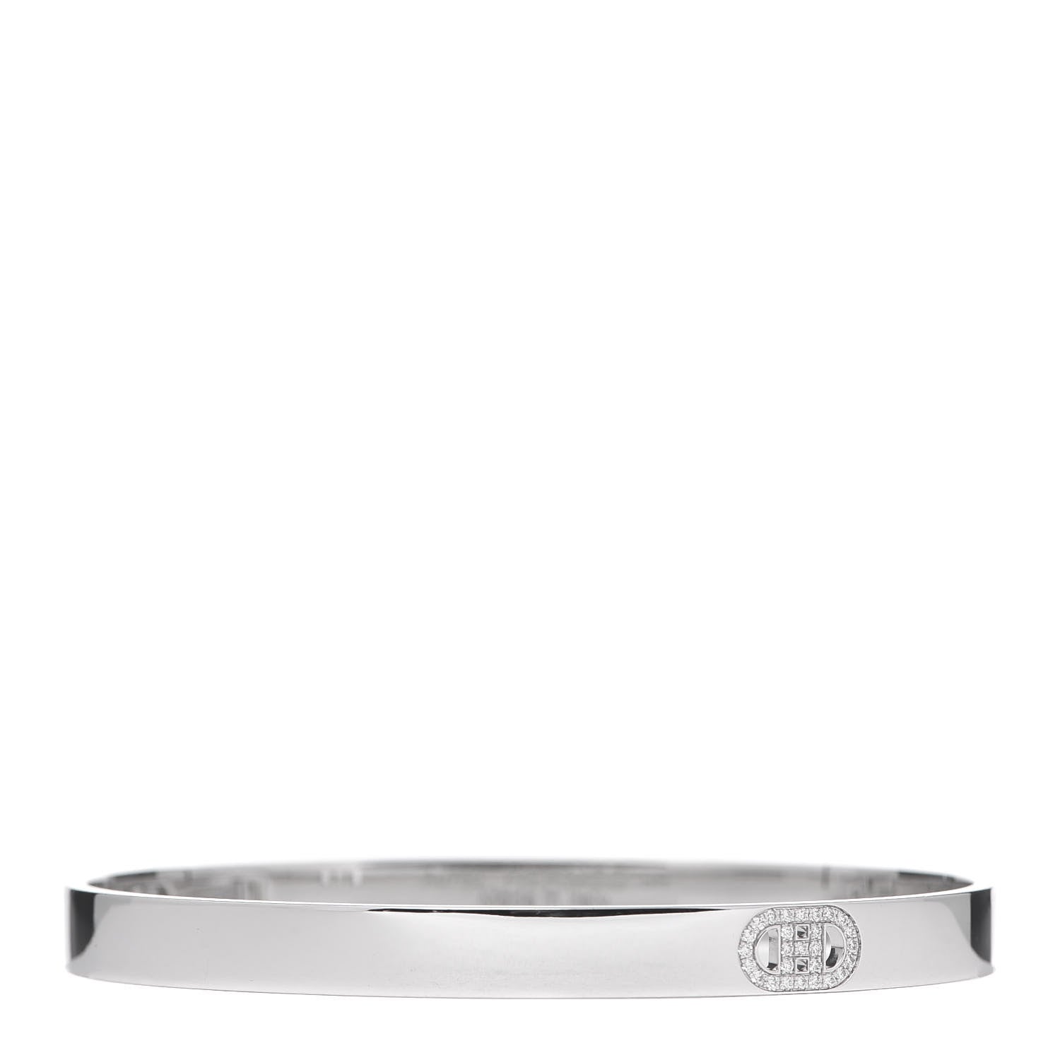 Hermes 18K White Gold Diamond PM H D'Ancre Bracelet SH 1 of 5