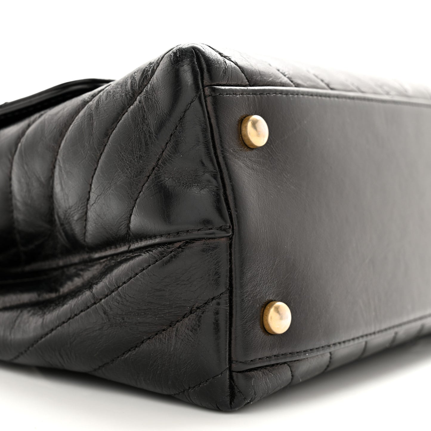 Calfskin Lizard Chevron Quilted Small Coco Handle Flap Black