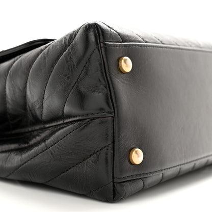 Chanel Calfskin Lizard Chevron Quilted Small Coco Handle Flap Black 9 of 13