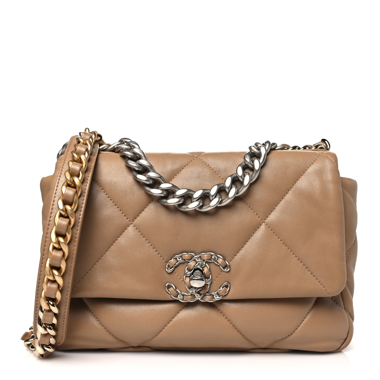 Lambskin Quilted Medium Chanel 19 Flap Beige