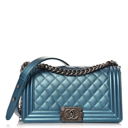 Chanel Metallic Caviar Quilted Medium Boy Flap Turquoise 1 of 9