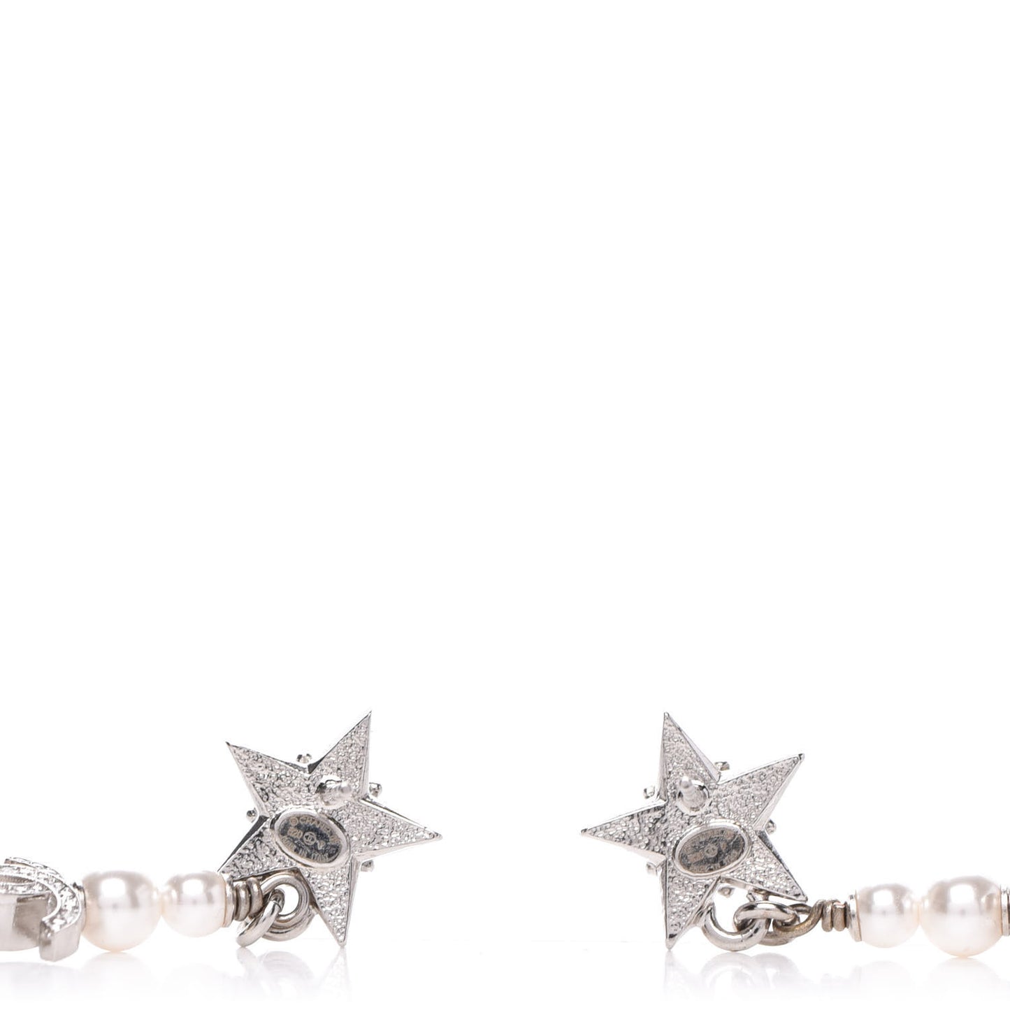Crystal Pearl CC Star Drop Earrings Silver