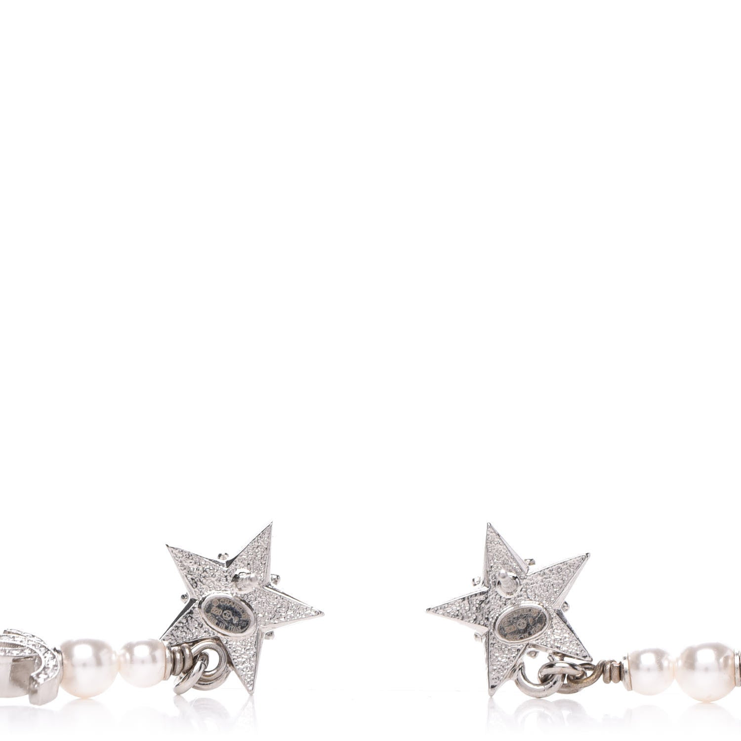 Chanel Crystal Pearl CC Star Drop Earrings Silver 3 of 4