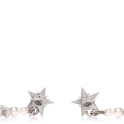 Chanel Crystal Pearl CC Star Drop Earrings Silver 3 of 4