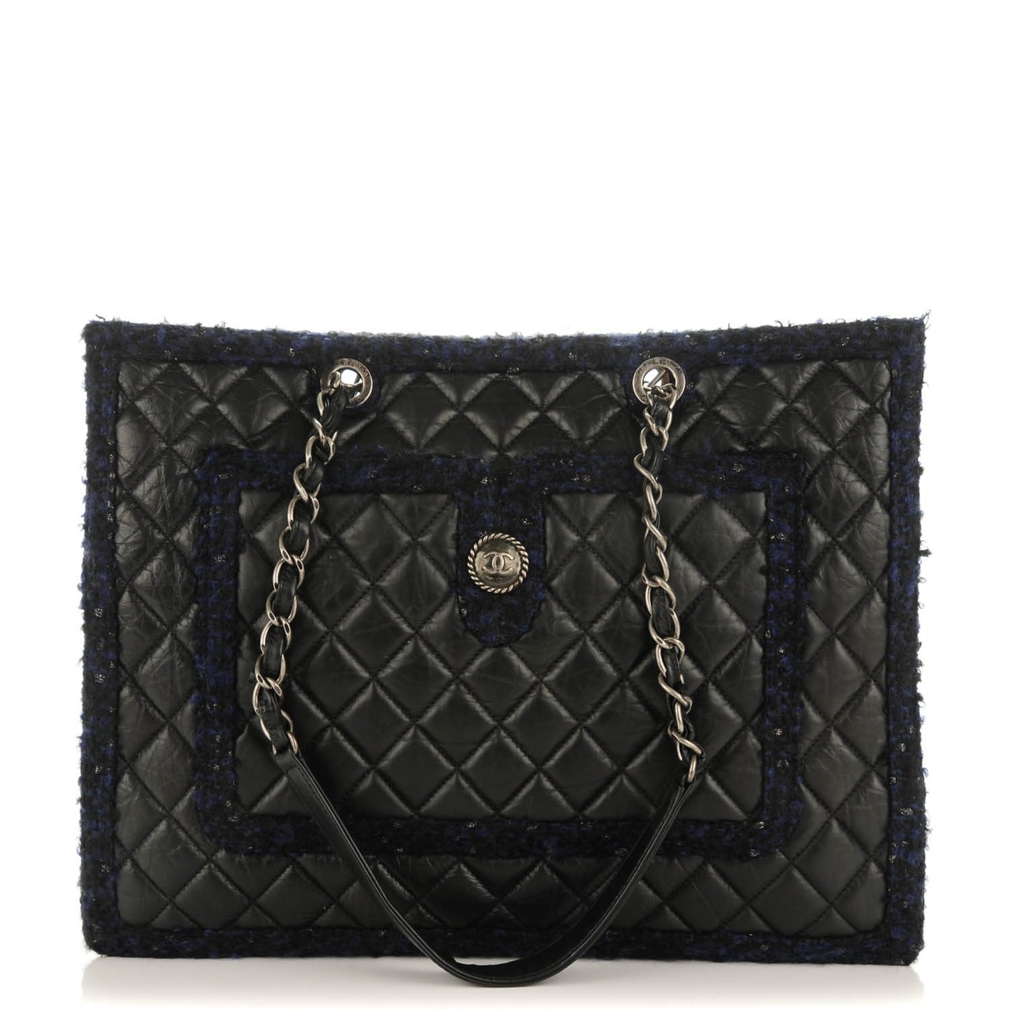 Aged Calfskin Quilted Tweed Large Secrets Tote Black
