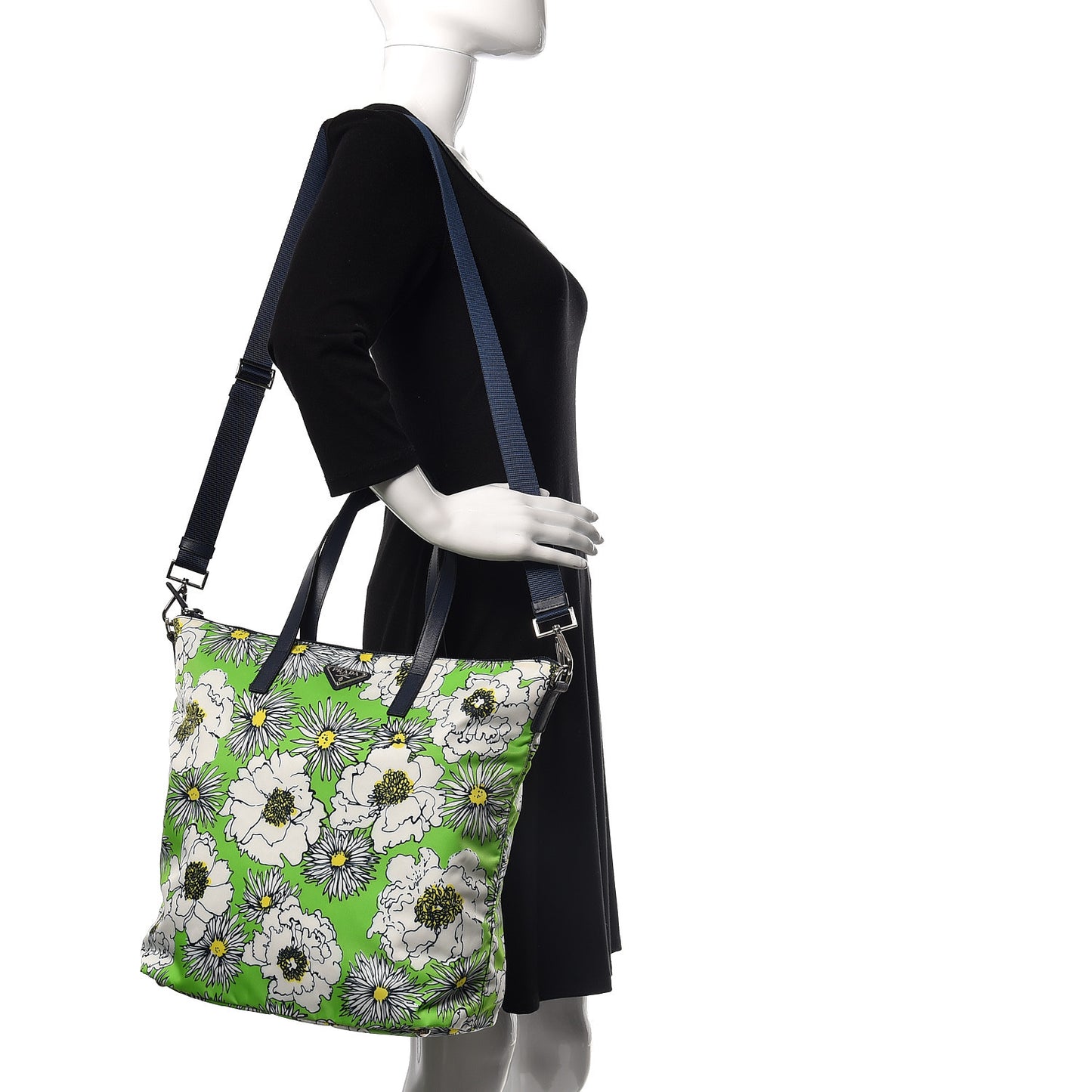 Tessuto Nylon Saffiano Floral Print Tote Green