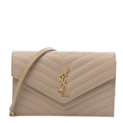 Saint Laurent Grain De Poudre Matelasse Chevron Monogram Envelope Chain Wallet Nude Powder 1 of 14
